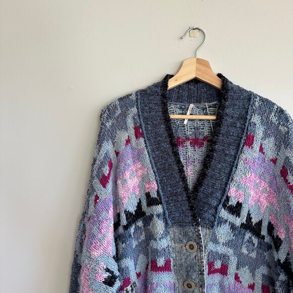 Free People Bluebell Oversize Knit Cardigan Sweater Blue Purple S NWT - Picture 5 of 11